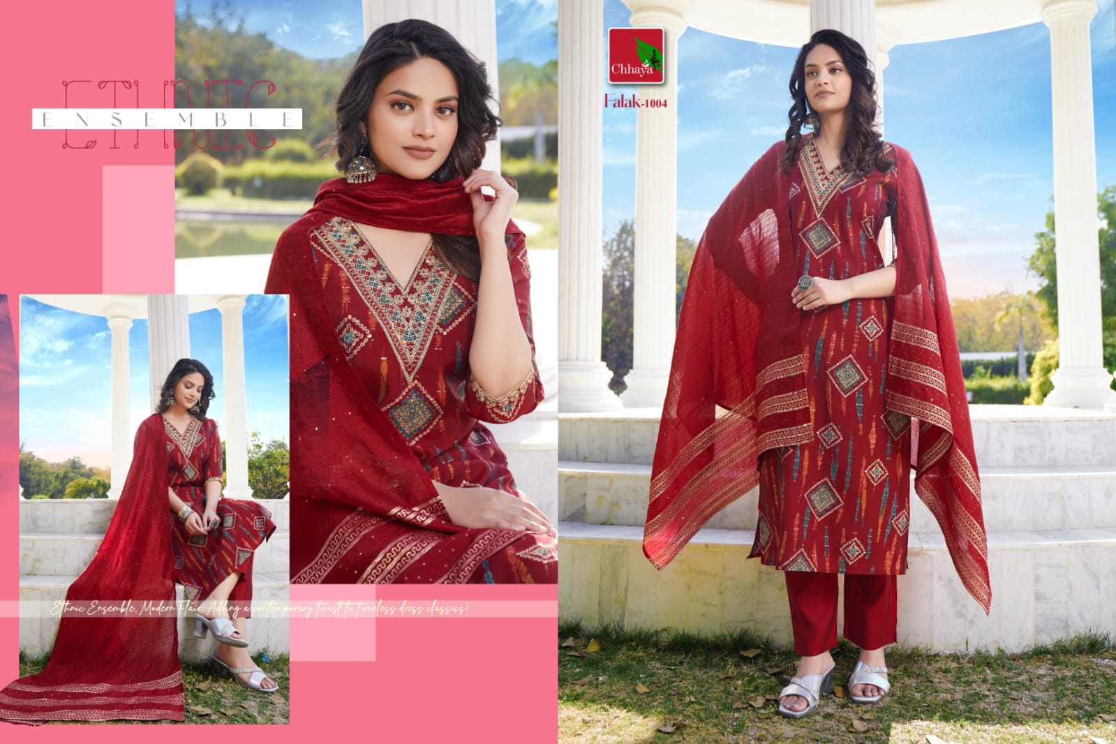 Falak By Chhaya Modal Silk V Neck Embroidery Kurti With Bottom Dupatta Wholesale Suppliers In India